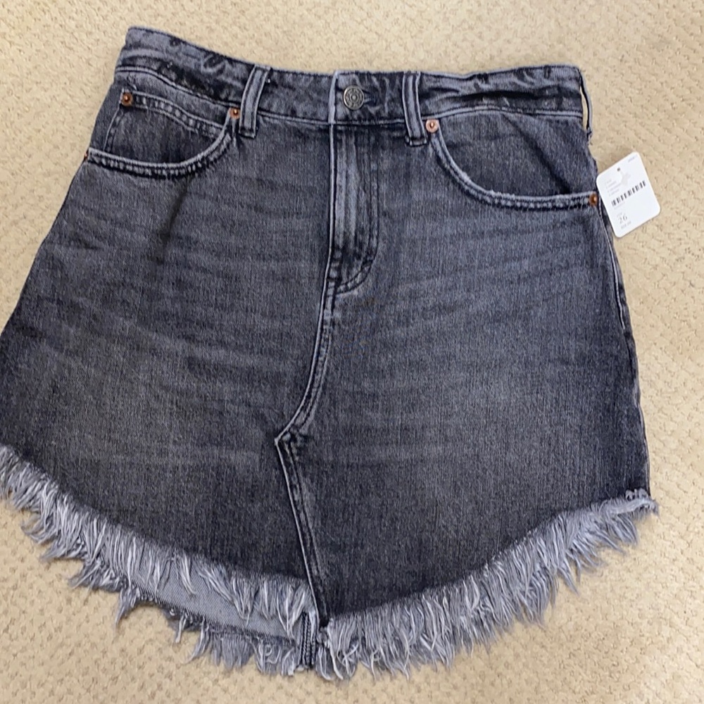NWT Free People Faded Black Denim Mini Sz 26
